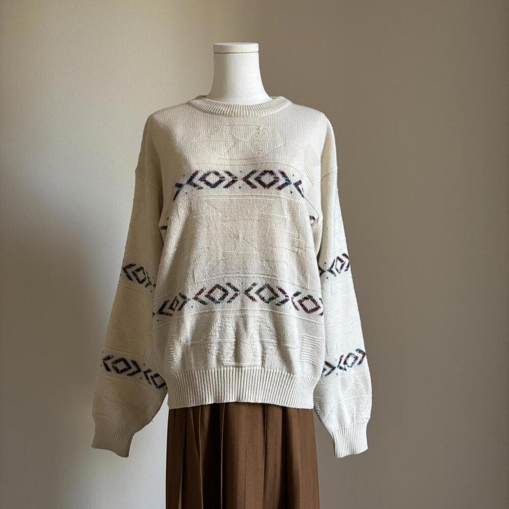 90s knit striped sweater oatmeal and multicolor